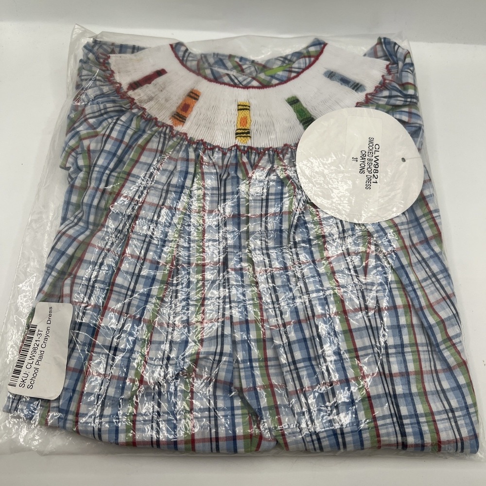 NWT Southern Sunshine Smocked Crayons Bishop Dress Back To School Size 12 Months